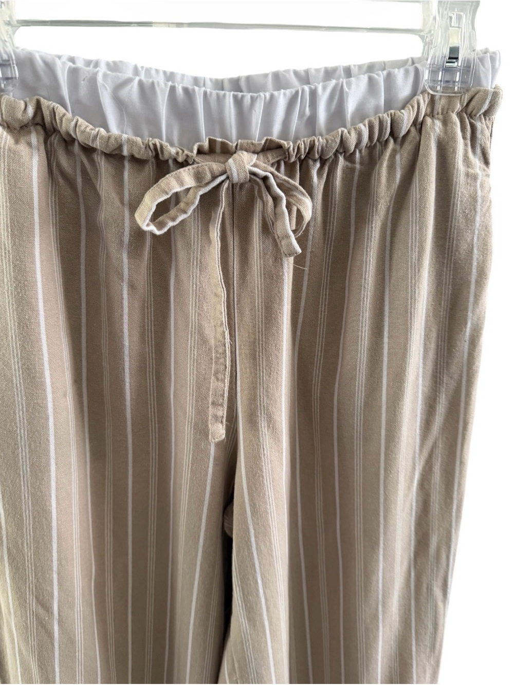 Rewash Beige Striped Wide-Leg Linen-Blend Pants - Picture 4 of 8